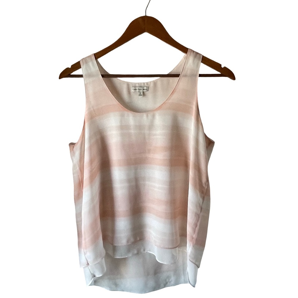 CALVIN KLEIN Women's Chiffon, Sleeveless Party, Scoop Neck Striped Size M